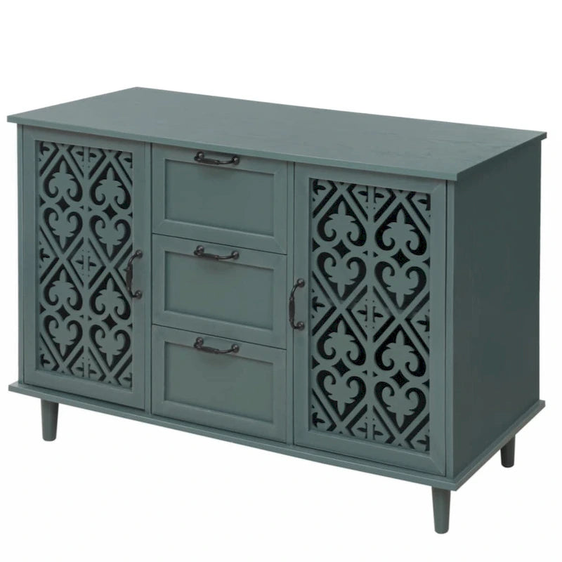 Blue / Dark Green 2-Door 3-Drawer Storage Cabinet, Classic Style, for 1