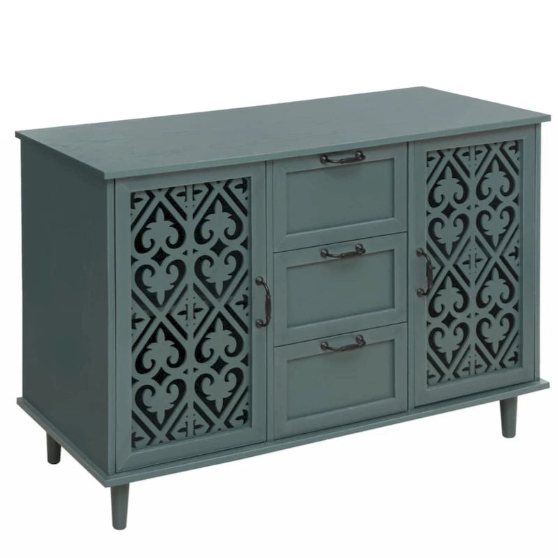 Blue / Dark Green 2-Door 3-Drawer Storage Cabinet, Classic Style, for 1