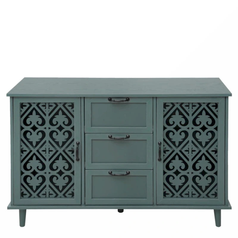 Blue / Dark Green 2-Door 3-Drawer Storage Cabinet, Classic Style, for 1