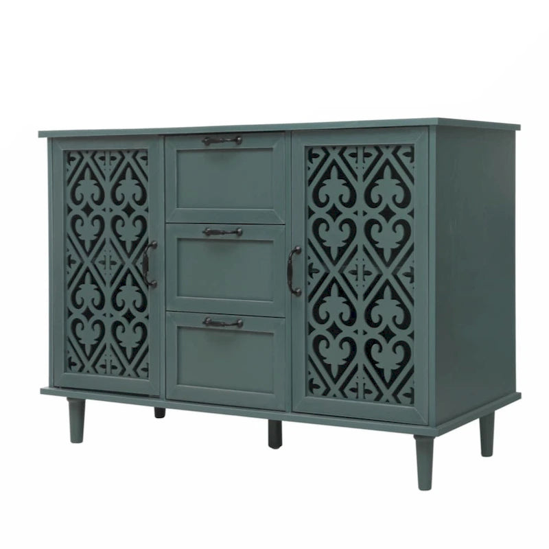 Blue / Dark Green 2-Door 3-Drawer Storage Cabinet, Classic Style, for 1