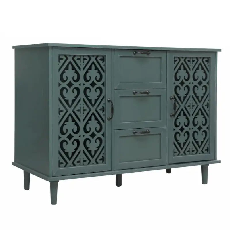 Blue / Dark Green 2-Door 3-Drawer Storage Cabinet, Classic Style, for 1