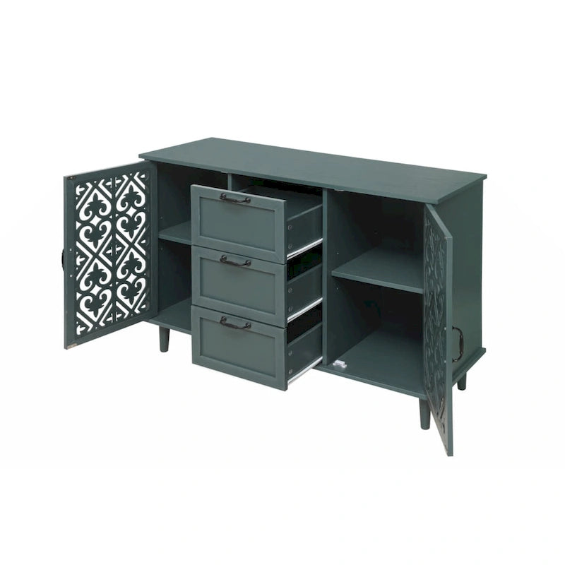 Blue / Dark Green 2-Door 3-Drawer Storage Cabinet, Classic Style, for 1