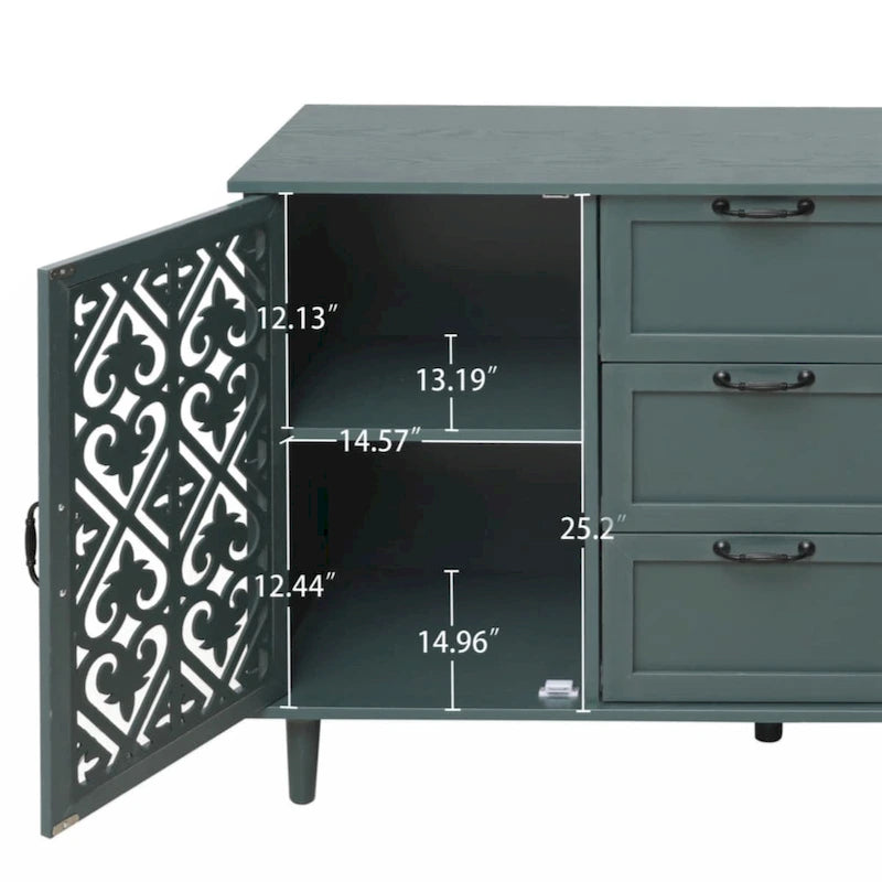 Blue / Dark Green 2-Door 3-Drawer Storage Cabinet, Classic Style, for 1