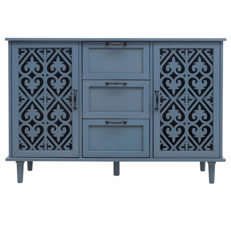 Blue / Dark Green 2-Door 3-Drawer Storage Cabinet, Classic Style, for 1