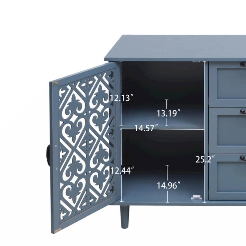 Blue / Dark Green 2-Door 3-Drawer Storage Cabinet, Classic Style, for 1