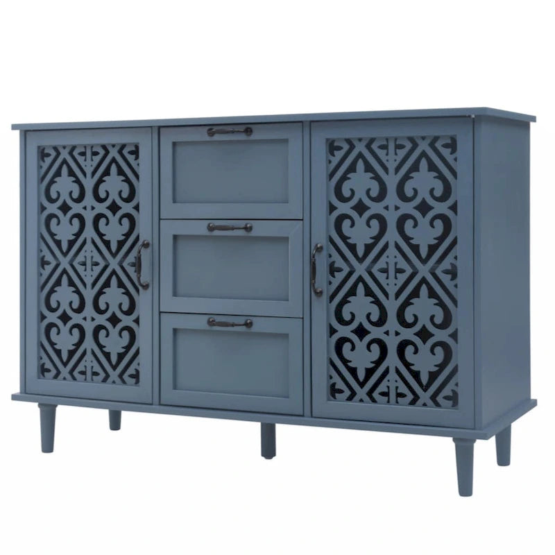 Blue / Dark Green 2-Door 3-Drawer Storage Cabinet, Classic Style, for 1