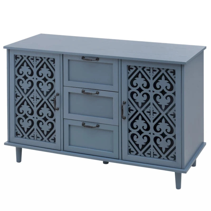 Blue / Dark Green 2-Door 3-Drawer Storage Cabinet, Classic Style, for 1