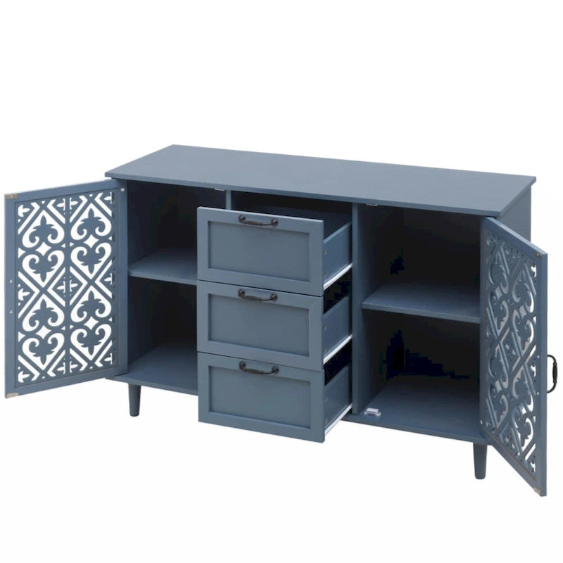 Blue / Dark Green 2-Door 3-Drawer Storage Cabinet, Classic Style, for 1