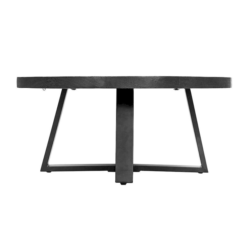 Black Round Coffee Table, Acacia Wood Top, Cross Legs