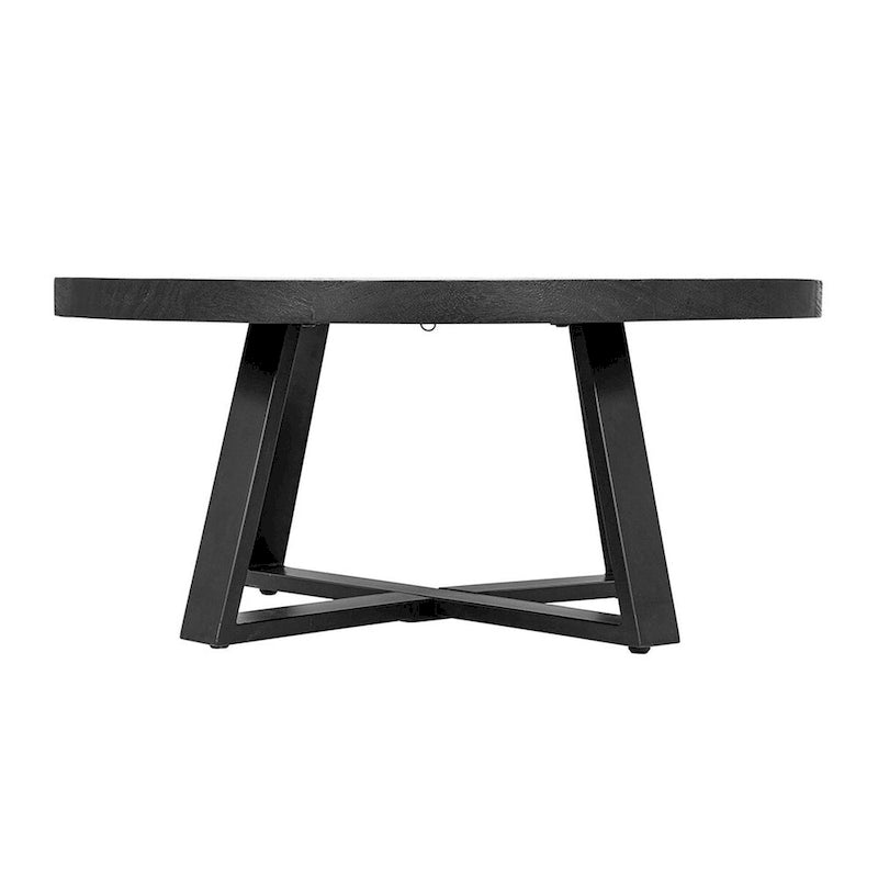 Black Round Coffee Table, Acacia Wood Top, Cross Legs