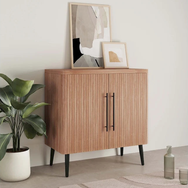 Oak / Maple / Grey Mid-Century Modern Accent Cabinet – Single