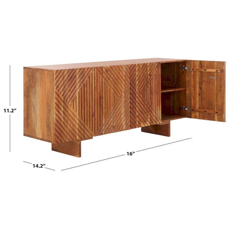 Natural / Black Acacia Wood 4-Door Sideboard, Seats 1