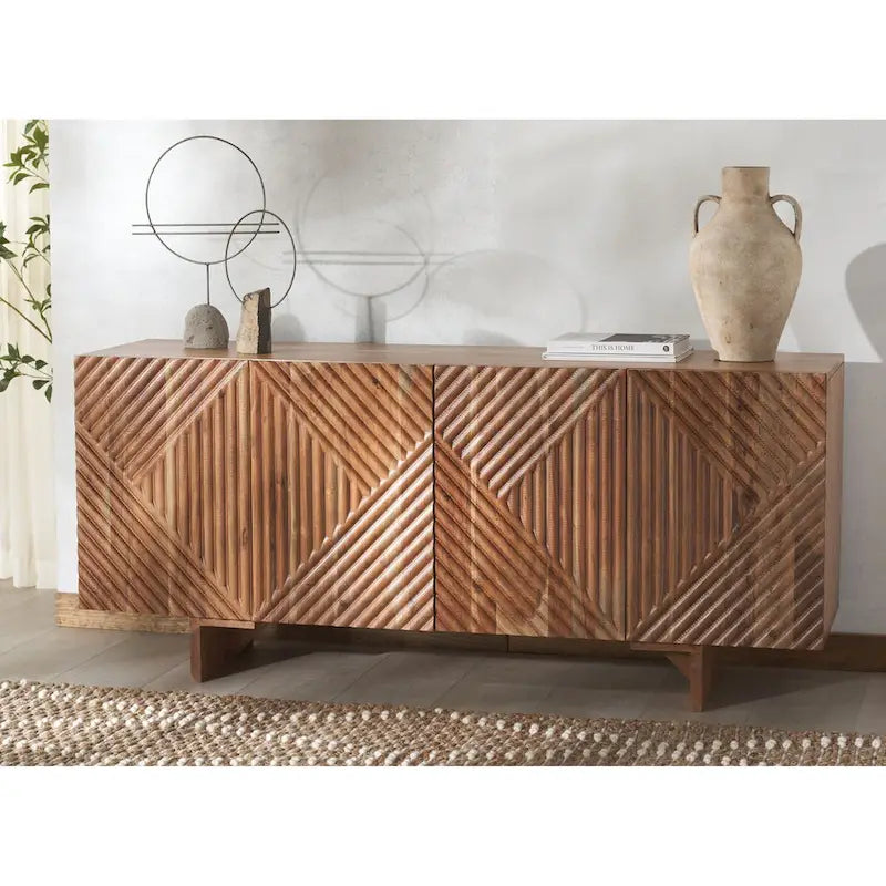 Natural / Black Acacia Wood 4-Door Sideboard, Seats 1