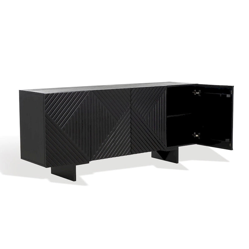 Natural / Black Acacia Wood 4-Door Sideboard, Seats 1
