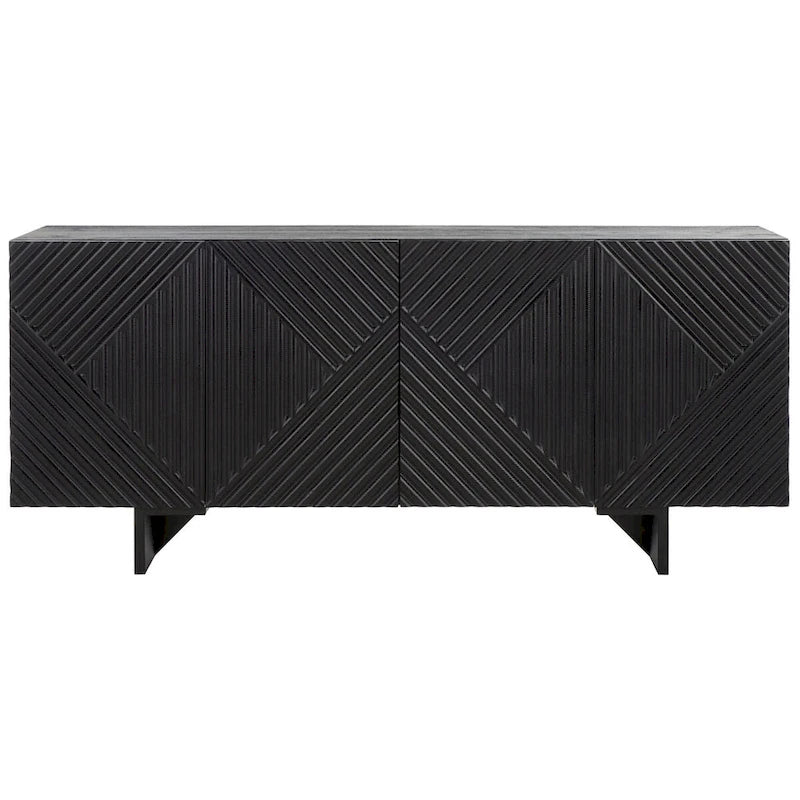 Natural / Black Acacia Wood 4-Door Sideboard, Seats 1