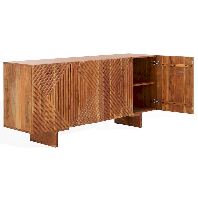 Natural / Black Acacia Wood 4-Door Sideboard, Seats 1
